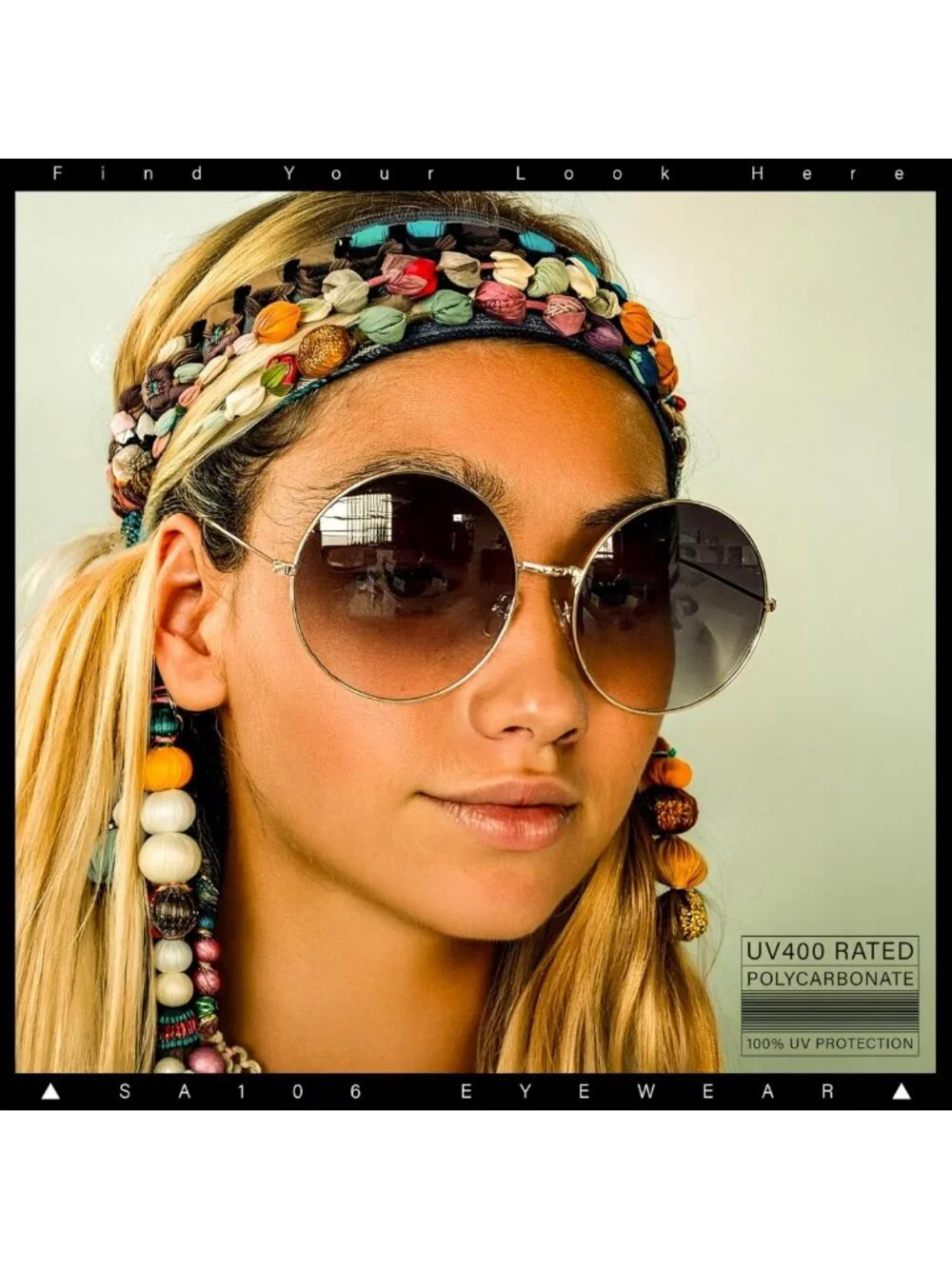 Oversized Hippie Round Circle Lens Sunglasses - Classic Retro Style, UV